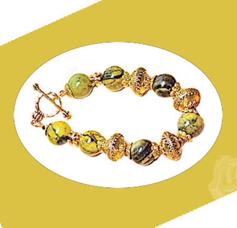 Yellow Green Black Afghanistan Jasper 20 Necklace, 8 Bracelet, Gold Pewter Fancy Spacers, TierraCast Gold Pewter Toggle Clasps, Stunning Bracelet