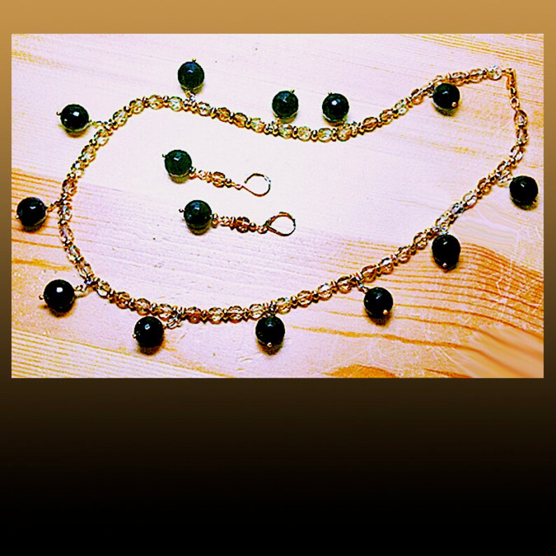 20 Black Onyx Colorado, Topaz Czech Crystals, Gold and Silver Chain Necklace, Earrings You Choose Your Favorite Earring Finding Tops image 2