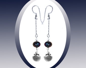 Freshwater Peacock Pearl and Silver Earrings, 2-Sided Dapped Shell Dangles, Silver Squiggles, Lightweight Earring, You Choose Earring Tops