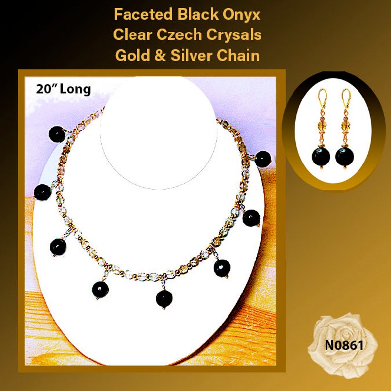 20 Black Onyx Colorado, Topaz Czech Crystals, Gold and Silver Chain Necklace, Earrings You Choose Your Favorite Earring Finding Tops image 1