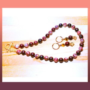 18 Chocolate Mahogany Jasper and Paintbrush Jasper Necklace, 18K Gold Vermeil Rope Toggle Clasp, Earrings Pick Your Favorite Earring Tops image 2