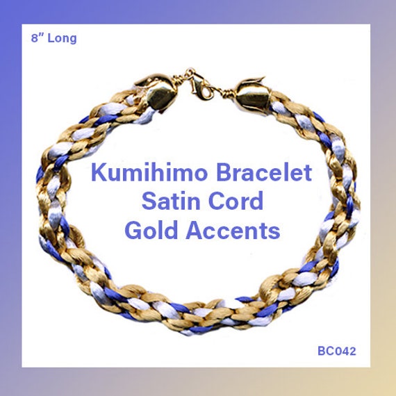 8 Blue, White, & Gold Satin Cord Kumihimo Braid Bracelet, Gold Tulip Ends,  Gold Lobster Clasp, Japanese Braid, Stretchy Soft, Comfortable - Etsy