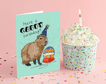 Capybara Birthday Card, Happy Birthday Card, Cute Birthday Card, Capybara, Greeting Card, Animal Birthday, Party Animal