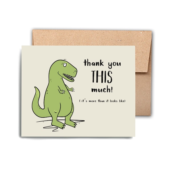 Trex Thank You Card, Thank You, Dinosaur Card, Greeting Card, Funny Card, Cute card, Thanks, Trex, Grateful, Gift, Boise Idaho