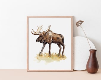 Moose Watercolor Print, Nature print, Moose, 8x10, Outdoors