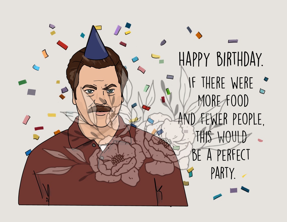 Happy Perfect Birthday Funny Ron Swanson Birthday Card Funny Etsy