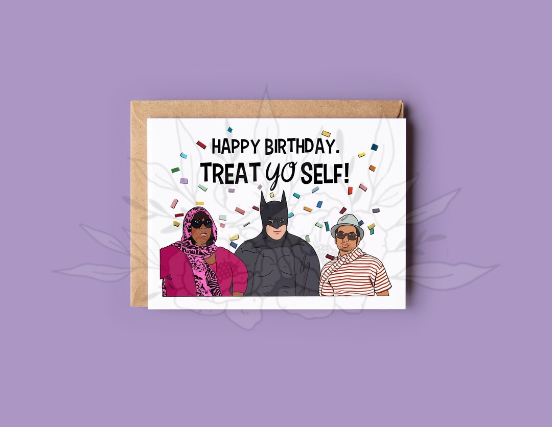 A playful birthday card featuring the phrase &lsquo;Funny Treat Yourself Birthday Card Happy Birthday Special&rsquo; with a whimsical design.