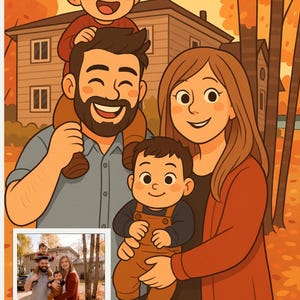 Regalo dell'ultimo minuto per la festa della mamma: ritratto di famiglia personalizzato / illustrazione digitale accogliente