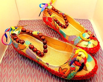 Unique Colorful Beaded Ankle Strap Flats
