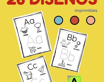 ABC in Spanish. Abecedario en Español. Traza y Colorea.