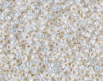 Seed Beads-11/0 Round-551 Gilt Lined White Opal-Miyuki-16 Grams