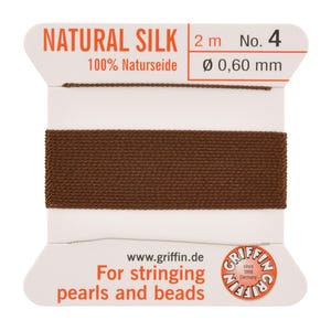 Griffin Silk Bead Cord Size 4 Brown with Needle – 2 Meter Natural Silk Thread