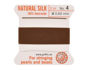 Griffin Silk Bead Cord Size 4 Brown with Needle – 2 Meter Natural Silk Thread