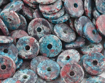 Ceramic Beads-13mm Round Disc-Sea Splash-Quantity 25