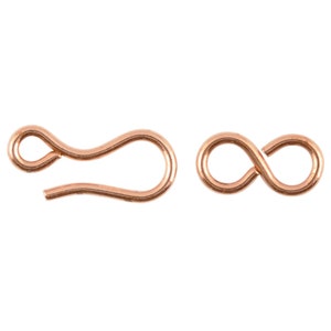 May include: Two rose gold metal clasps for jewelry making. One is a hook clasp and the other is a figure eight clasp.