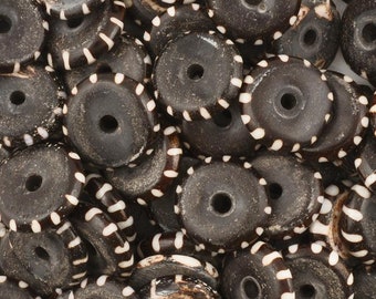 Carved-12-15mm Rondelle Bead-Brown With White Lines-Quantity 5