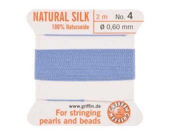 Griffin Silk Bead Cord Size 4 Blue with Needle – 2 Meter Natural Silk Thread