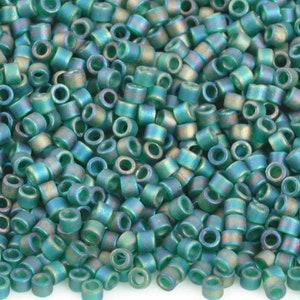 Seed Beads-11/0 Delica-859 Matte Transparent Dark Emerald AB-Miyuki-7 Grams