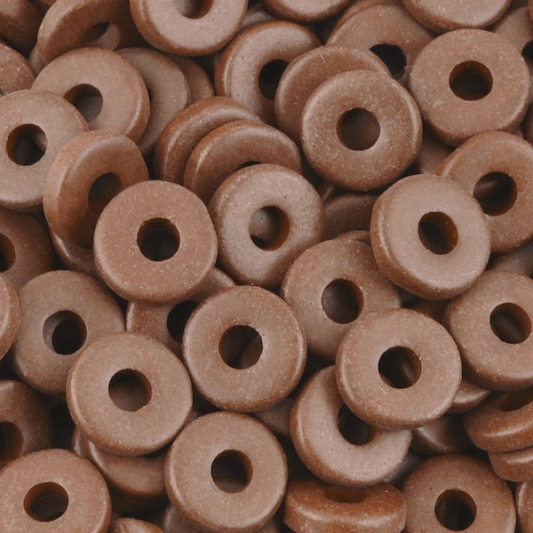 Ceramic Beads-8mm Round Disc-Pastel Brown-Quantity 25