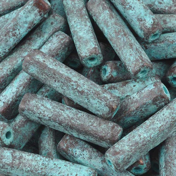 Ceramic Beads-30x6mm Rectangle Tube-Green Patina-Quantity 1