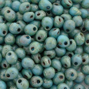 Seed Beads-3.4mm Drop-4514 Opaque Turquoise Blue Picasso-Miyuki-7 Grams