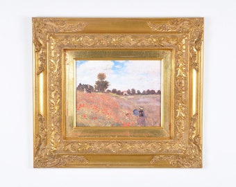 Vintage Art Lithograph Print Framed Landscape With Glass Entitled "Poppies" by Claude Monet-Wall Decor