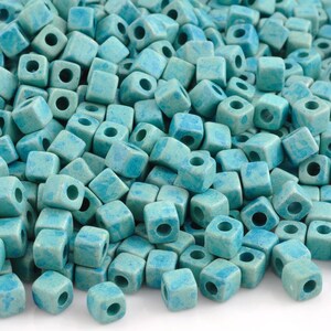 Ceramic Beads-7mm Cube-Seafoam Splash-Quantity 2