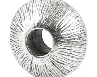 Pewter-7x15mm Etched Saucer Bead-Antique Silver-Quantity 1