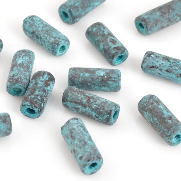 Ceramic Beads-8x4mm Tube-Green Patina-Quantity 10
