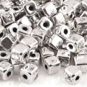 Ceramic Beads-7mm Cube-Antique Silver-Quantity 3