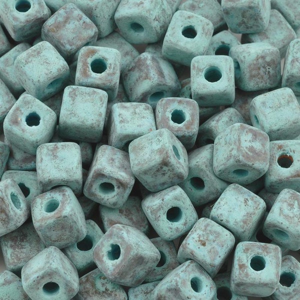 Ceramic Beads-5mm Cube-Green Patina-Quantity 10