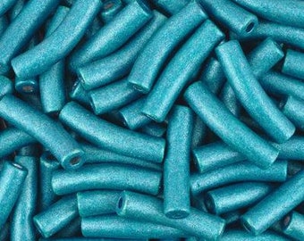 Ceramic Beads-27x6mm Curved Tube-Earthy Metallic Blue-Quantity 1