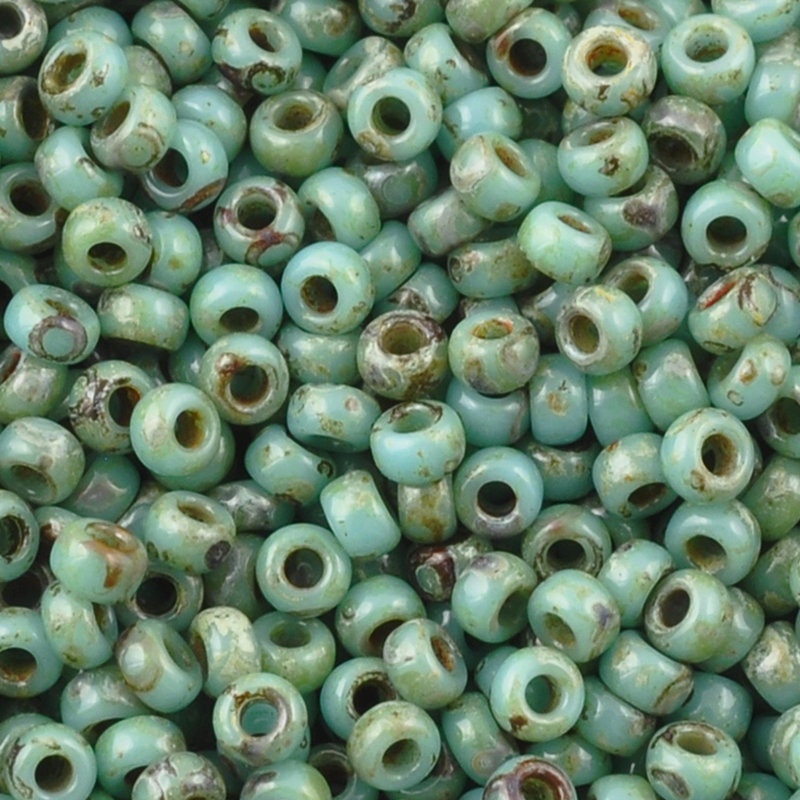 Seed Beads-11/0 Round-4514 Opaque Turquoise Blue Picasso-Miyuki-16 Grams