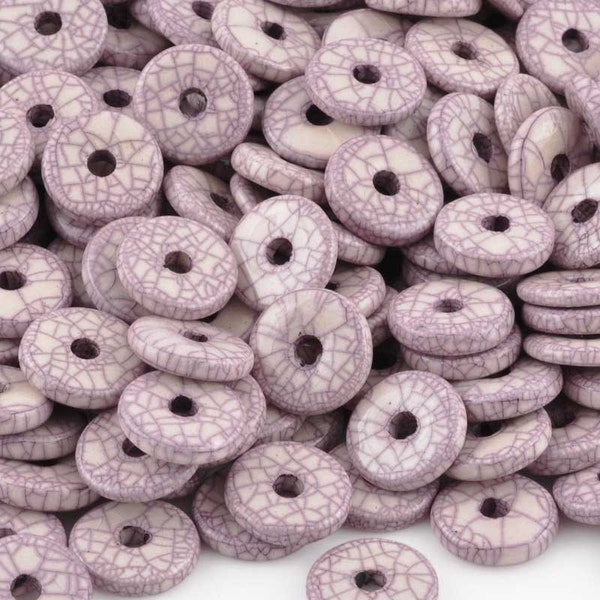 Ceramic Beads-13mm Round Disc-Antique Purple-Quantity 2