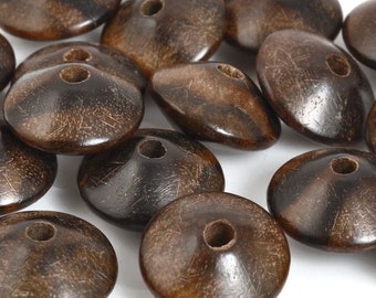 Wood Beads-16x8mm Ebony Saucer-Loose Beads-Quantity 5 Loose
