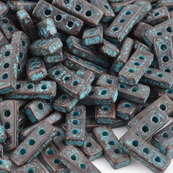 Ceramic Beads-18x7mm Three Hole Multi Strand Spacer-Green Patina-Quantity 1