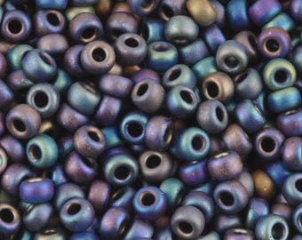 Seed Beads-6/0 Round-401FR Matte Black AB-Miyuki-16 Grams