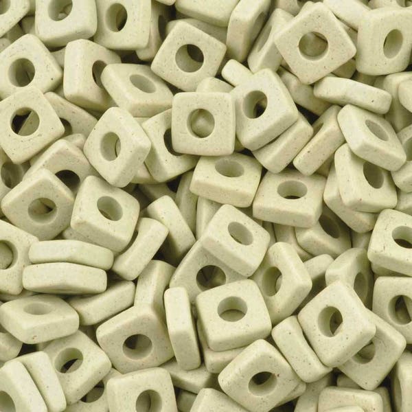 Ceramic Beads-6mm Large Hole Square Disc-Celadon-Quantity 50