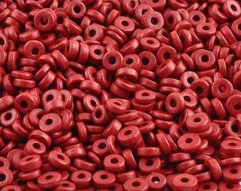 Ceramic Beads-6mm Round Disc-Red-Quantity 50