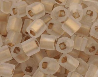 Seed Beads-4mm Cube-989F Frosted Gold-Lined Crystal-Toho-6 Grams