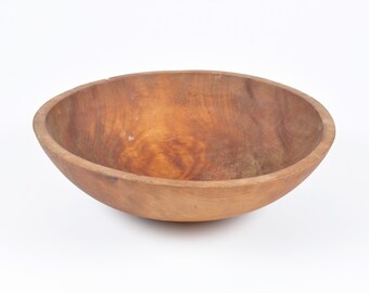 Vintage Home Decor-Old Wooden Primitive Turned Bowl-Solid Wood-Large-Farmhouse Décor