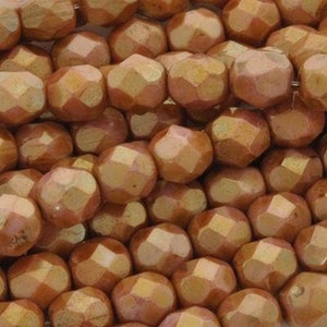 Glass Beads-6mm Fire Polish-Opaque Rose/Gold Topaz-Czech-Quantity 1