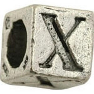 Pewter-5.5mm Block Letter-X-Bead-Antique Silver-Quantity 1