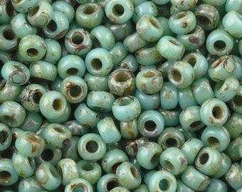 Seed Beads-15/0 Round-4514 Opaque Turquoise Blue Picasso-Miyuki-7 Grams