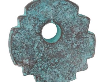 Casting Charm-15mm Jagged Circle-Green Patina-Quantity 1