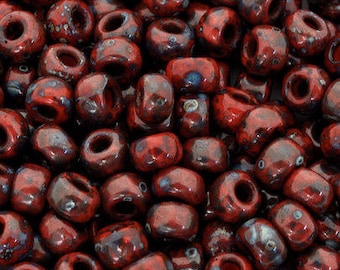Seed Beads-15/0 Round-4513 Opaque Red Picasso-Miyuki-7 Grams