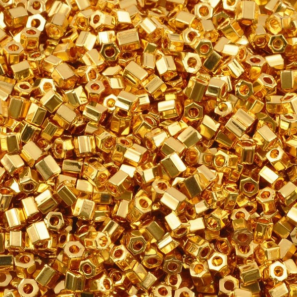 Seed Beads-10/0 Twisted Hex Cut-191 24Kt Gold Plated-Miyuki-7 Grams