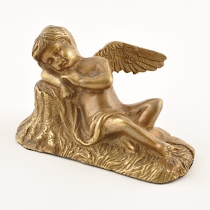 Home Decor-19th Century Antique Victorian Sleeping Angel Cherub Bronze Statue-India