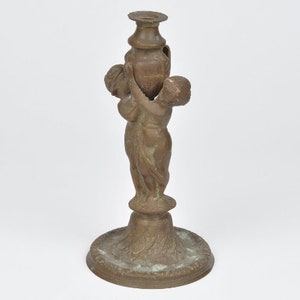 Solid Brass Candlestick Holder-Victorian Cherubs-Ornate Filigree-Baroque Candle Holder-Brass Collectible-Lovely Brass Décor