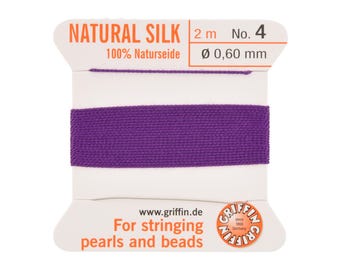 Griffin Silk Bead Cord Size 4 Amethyst with Needle – 2 Meter Natural Silk Thread